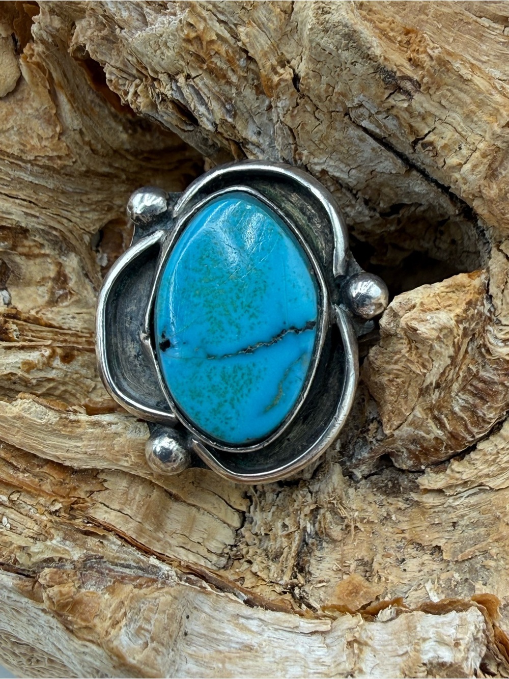 Vintage Southwestern Sterling Silver Turquoise Statement Ring Size 6 6g Bohemian